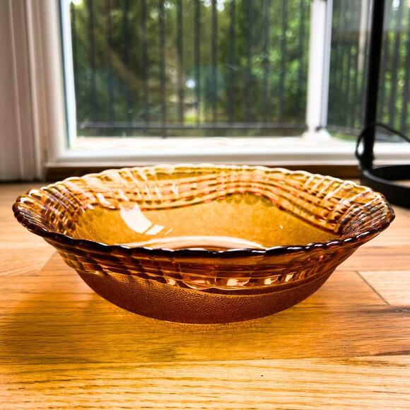 Vintage Rare Duralex Frosted Brown Amber Glass Wave Serving Bowl France - Picture 2 of 6